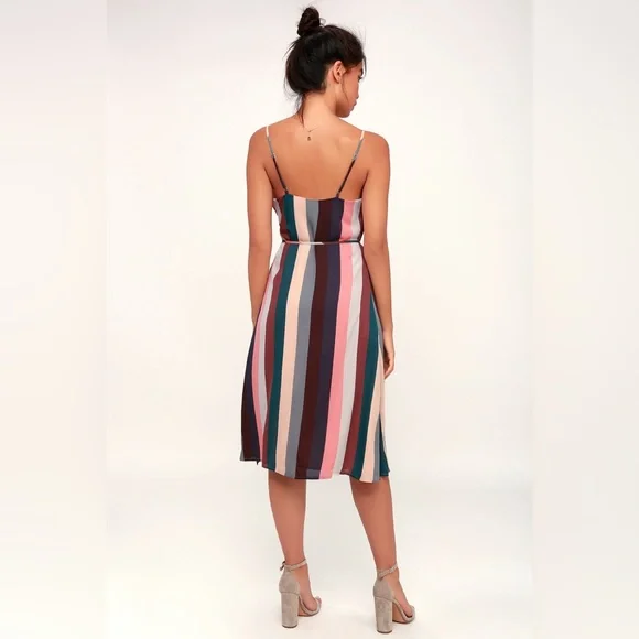 Lulus Striped Midi Dress - Picture 3 of 9